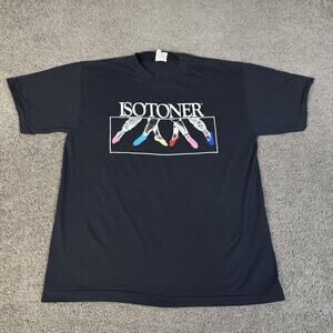 Vintage Isotoner Shirt Mens L/XL Black Colorful Slippers Feet Graphic Logo